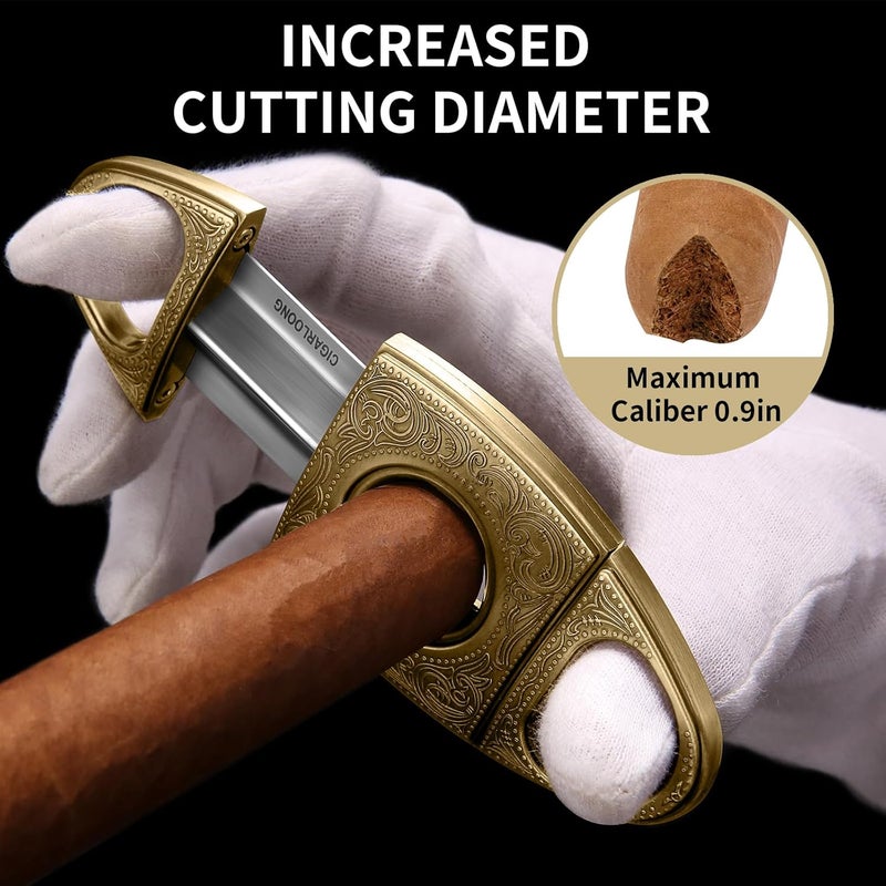 hancigar قاطع سيجار على شكل V من الفولاذ المقاوم للصدأ مزخرف بتصميم عتيق مقص سيجار حاد الحافة مع علبة هدايا (برونزي) هدايا للرجال - Image 3